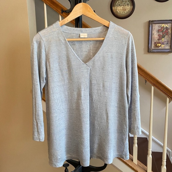 POETRY 100% Linen 3/4 Sleeve Blouse Top Light Grey Size 4 - Picture 1 of 11